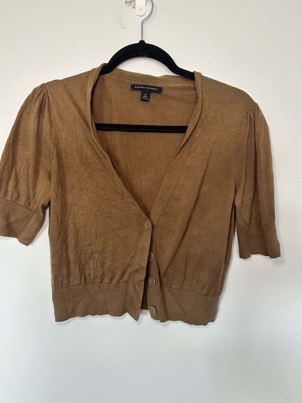 Banana Republic Brown 100% Cotton 3/4 Sleeve V-Neck Cardigan Sweater Medium